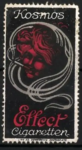 Reklamemarke Kosmos Effect Cigaretten, Zigaretten und Tabakwaren, Frau im Rauchschleier
