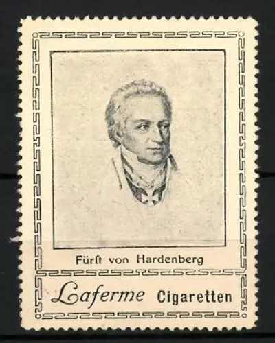 Reklamemarke Fürst von Hardenberg im Portrait, Laferme Zigaretten