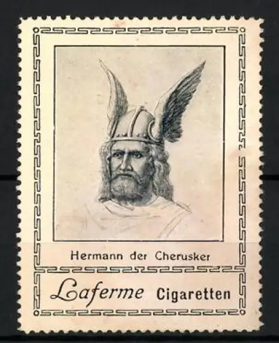 Reklamemarke Hermann der Cherusker mit Flügelhelm, Laferme Zigaretten