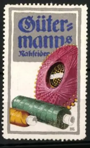 Künstler-Reklamemarke Lucian Bernhard, Gütermann`s Nähfäden, Nähgarne, Bunte Garnrollen