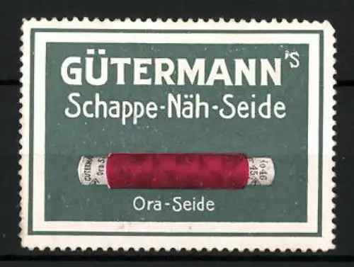 Reklamemarke Gütermann`s Schappe-Näh-Seide, Nähgarn, Spule mit rotem Garn