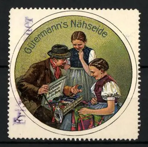 Reklamemarke Gütermann`s Nähseide, Nähgarne, Frauen beim Garnverkäufe