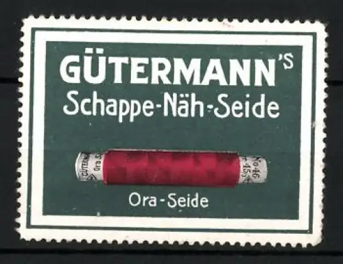 Reklamemarke Gütermann`s Schappe-Näh-Seide, Nähgarn, Spule mit rotem Garn