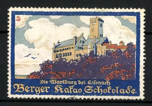 Künstler-Reklamemarke Sigmund von Suchodolski, Eisenach, Berger, Kakao Schokolade, Wartburg mit Umgebung