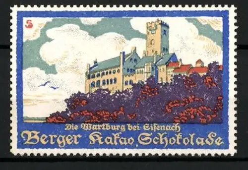 Künstler-Reklamemarke Sigmund von Suchodolski, Eisenach, Berger, Kakao Schokolade, Wartburg-Abbildung