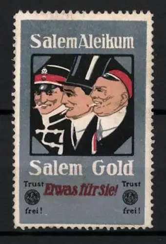 Reklamemarke Salem Aleikum, Zigaretten und Tabakwaren, Soldat, Gentleman und Verbindungsstudent mit Zigaretten