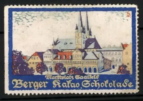 Künstler-Reklamemarke Sigmund von Suchodolski, Saalfeld, Berger, Kakao und Schokolade, Partie am Marktplatz