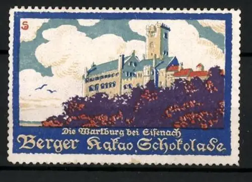 Künstler-Reklamemarke Sigmund von Suchodolski, Eisenach, Berger, Kakao Schokolade, Wartburg mit Umgebung