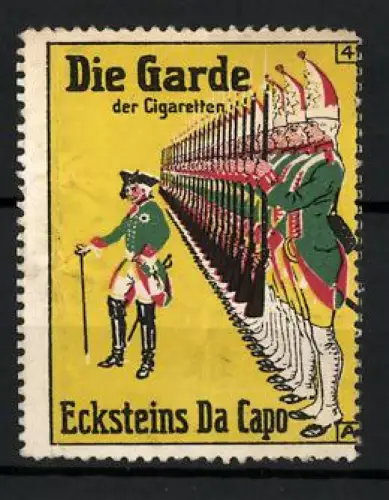 Reklamemarke Eckstein`s Da Capo Cigaretten, Tabakwaren und Zigaretten, Die Garde der Cigaretten, Soldaten in Formation