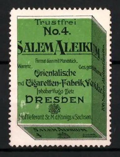 Reklamemarke Dresden, Hugo Zietz, Salem Aleikum Zigarettenfabrik Yenidze, Würfelgrafik