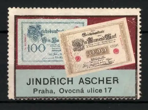 Reklamemarke Praha, Jindrich Ascher, Reichsbanknote 1000 Mark