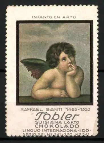Reklamemarke Suisiana Lakto Chokolado, Tobler-Schokolade, Engel von Raffael Santi, Esperanto