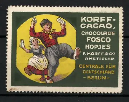 Reklamemarke Amsterdam, F. Korff & Co, Korff-Cacao, Tanzendes Paar