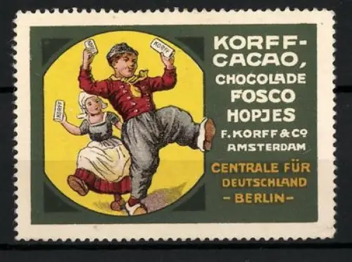 Reklamemarke Amsterdam, F. Korff & Co, Korff-Cacao, Tanzende Kinder