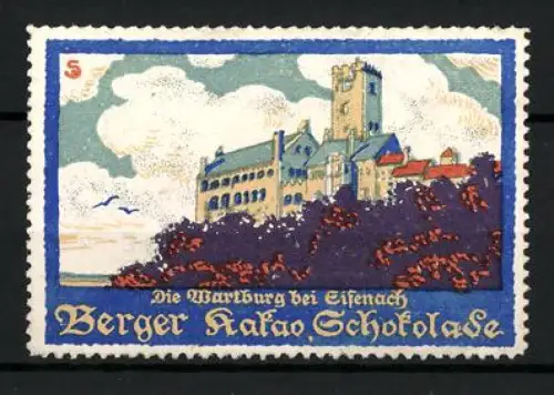 Künstler-Reklamemarke Sigmund von Suchodolski, Eisenach, Berger Kakao Schokolade, Blick zur Wartburg