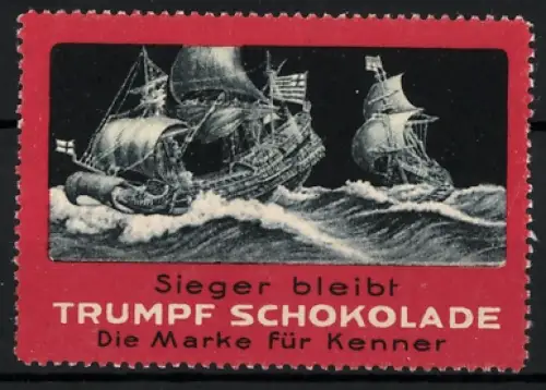 Reklamemarke Trumpf Schokolade, Segelschiffe auf hoher See