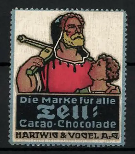 Reklamemarke Hartwig & Vogel AG, Tell-Schokolade, Wilhelm Tell mit Armbrust