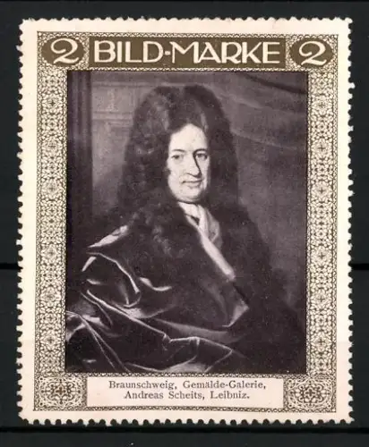 Reklamemarke Braunschweig, Gemälde-Galerie, Leibniz-Porträt von Andreas Scheits