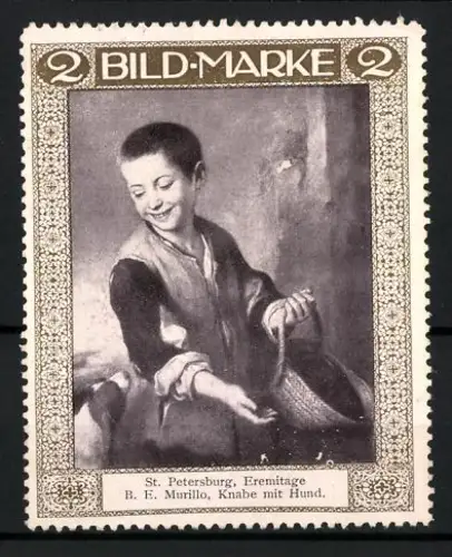 Reklamemarke St. Petersburg, Eremitage, Knabe mit Hund von B. E. Murillo