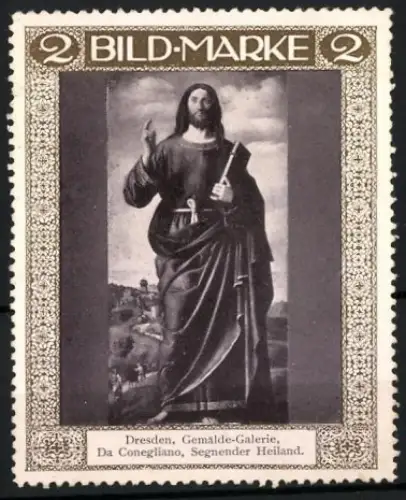 Reklamemarke Dresden, Gemälde-Galerie, Segnender Heiland von Da Conegliano