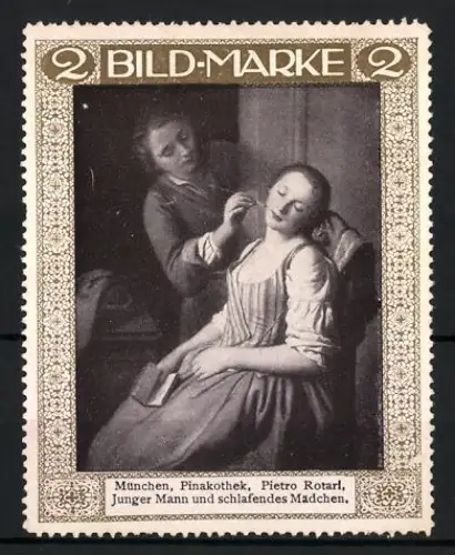 Reklamemarke sign. Pietro Rotari: München, Pinakothek, Junger Mann und schlafendes Mädchen