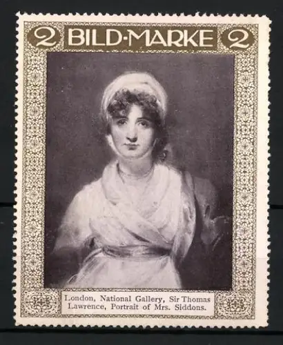 Künstler-Reklamemarke sign. Thomas Lawrence: London, National Gallery, Porträt von Schauspielerin Mrs. Siddons