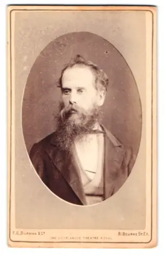 Fotografie F.C. Burman & Co, Melbourne, Bourke Street 81, Porträt eines Mannes mit Bart