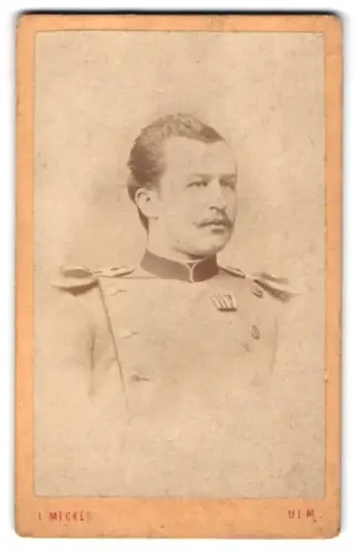 Fotografie L. Meckes, Ulm, Promenade u. Gögglinger Strasse, Leutnant Graf von Seckendorf in Uniform mit Tragespange
