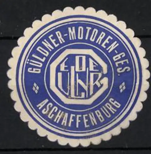 Reklamemarke Aschaffenburg, Güldner-Motoren-Ges, Logo in Blau
