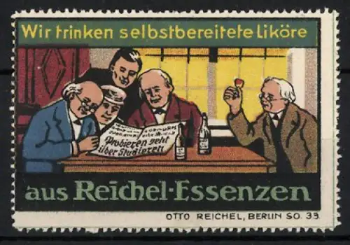 Reklamemarke Berlin, Otto Reichel, Liköre aus Reichel-Essenzen, Fröhliche Gesellschaft mit Likör