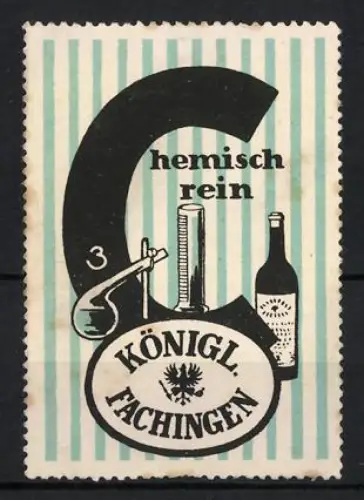 Reklamemarke Königl. Fachingen, Mineralwasser, Chemisch rein, Flasche und Laborgeräte