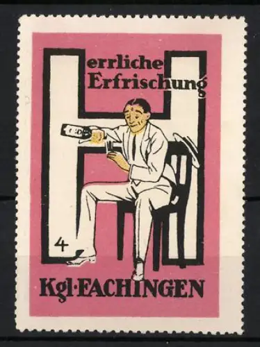 Reklamemarke Königl. Fachingen, Mineralwasser, Herrliche Erfrischung, Mann mit Flasche