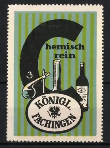 Reklamemarke Königl. Fachingen, Mineralwasser, Chemisch rein, Flasche und Laborgeräte