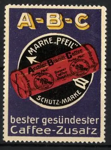 Reklamemarke Aechter Brandt-Caffee, Caffee-Zusatz, Pfeil-Schutzmarke, Packung mit Name der Marke