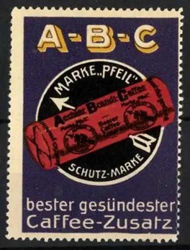 Reklamemarke Aechter Brandt-Caffee, Caffee-Zusatz, Pfeil-Schutzmarke, Rote Verpackung