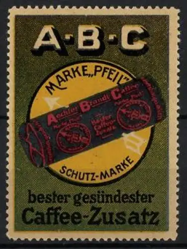 Reklamemarke Aechter Brandt-Caffee, Caffee-Zusatz, Verpackung vor gelbem Kreis