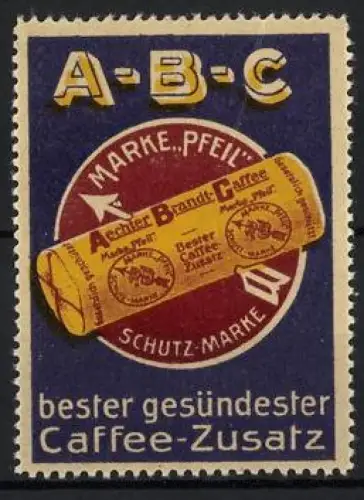 Reklamemarke Aechter Brandt-Caffee, Caffee-Zusatz, Pfeil Schutz-Marke, Verpackung auf rotem Hintergrund