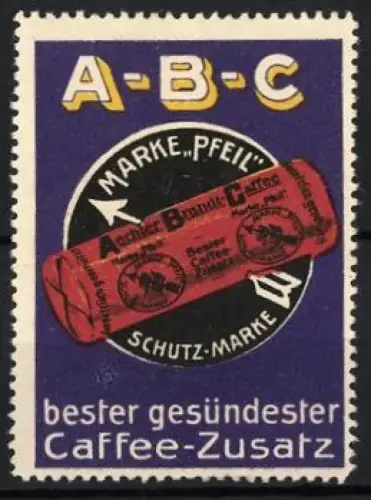 Reklamemarke Aechter Brandt-Caffee, Caffee-Zusatz, Verpackung auf blauem Hintergrund mit schwarzem Kreis