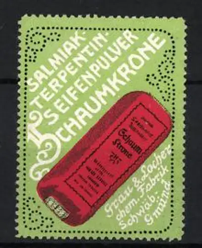 Reklamemarke Schwäb. Gmünd, Grau & Locher, Salmak Terpentin Seifenpulver Schaumkrone, Seifenpulverpackung