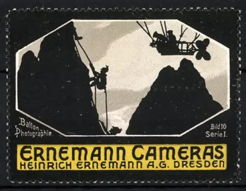 Reklamemarke Dresden, Heinrich Erenemann AG., Ernemann Cameras, Ballon-Photographie