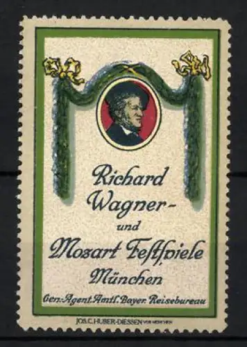 Reklamemarke München, Richard Wagner und Mozart Festspiele, Porträt von Richard Wagner