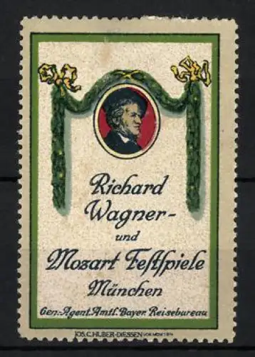 Reklamemarke München, Richard Wagner und Mozart Festspiele, Porträt Richard Wagner