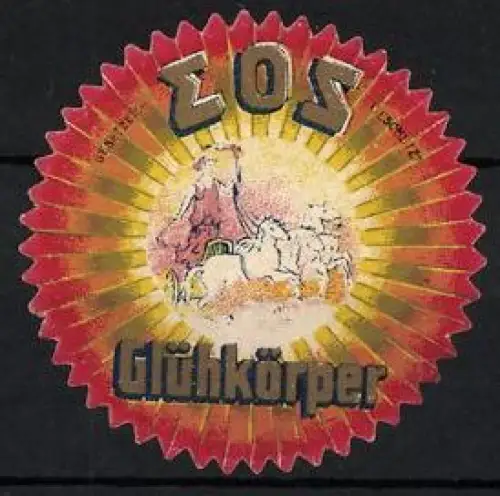 Reklamemarke EOS Glühkörper, Glühlampen, Göttin Eos auf Sonnenwagen