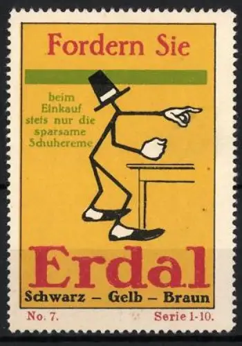 Reklamemarke Erdal, Schuhcreme, stilisierte Figur mit Zylinder und Stuhl