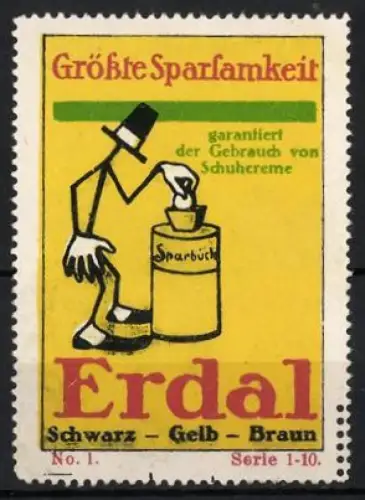Reklamemarke Erdal, Schuhcreme, Stilisierte Figur beim Sparbuch