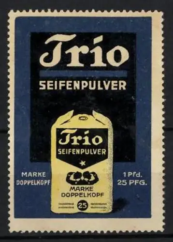 Reklamemarke Trio Seifenpulver, Reinigungsmittel und Seife, Marke Doppelkopf, Verpackung mit zwei Oberkörpern