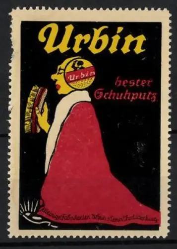 Reklamemarke Charlottenburg, Urban & Lemm, Urbin, Schuhputzmittel, Frau mit Schuhbürste