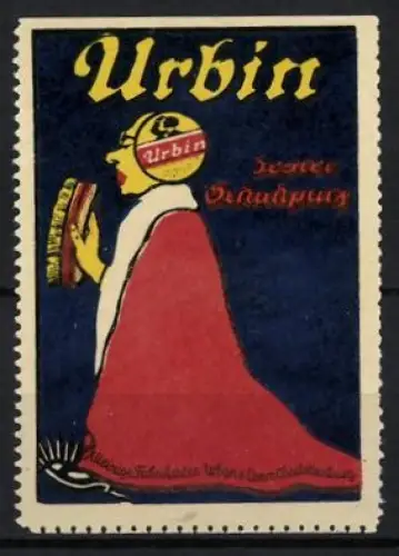 Reklamemarke Charlottenburg, Urban & Lemm, Urbin, Schuhputzmittel, Person mit Schuhbürste