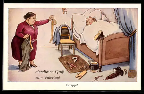 AK Frau findet einen Seidenstrumpf und konfrontiert ihren Mann damit, Ertappt!