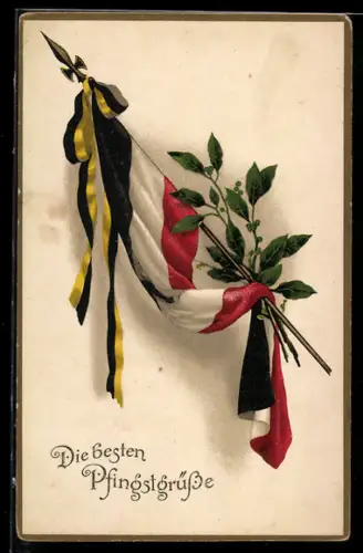 AK Flaggen des Zweibunds, Lorbeerzweig, Pfingstgruss